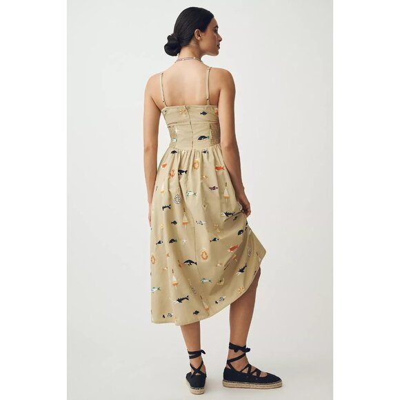 Maeve Sleeveless Square-Neck Drop-Waist Midi Dress Fish Embroidered 3X - Picture 3 of 3